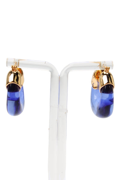 Lizzie Fortunato Womens Gold Tone Electric Blue Resin Organic Hoop Earrings