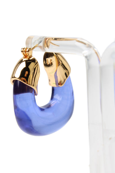 Lizzie Fortunato Womens Gold Tone Electric Blue Resin Organic Hoop Earrings