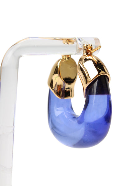Lizzie Fortunato Womens Gold Tone Electric Blue Resin Organic Hoop Earrings