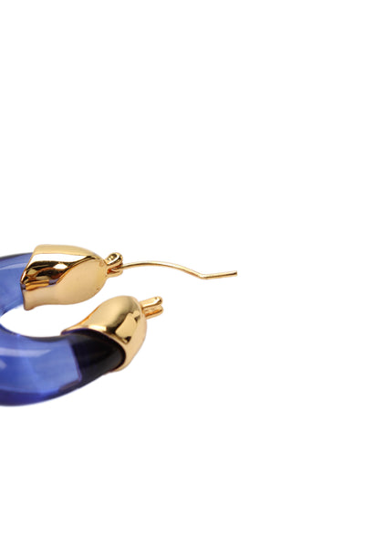 Lizzie Fortunato Womens Gold Tone Electric Blue Resin Organic Hoop Earrings