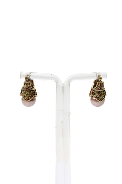 Heidi Daus Womens Gold Tone Imitation Pearl+Crystal Vine & Divine Drop Earrings