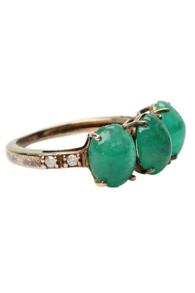 Designer Womens Gold Plated 925 Silver Emerald Cabochon + Diamond Ring Sz 5 2.3g