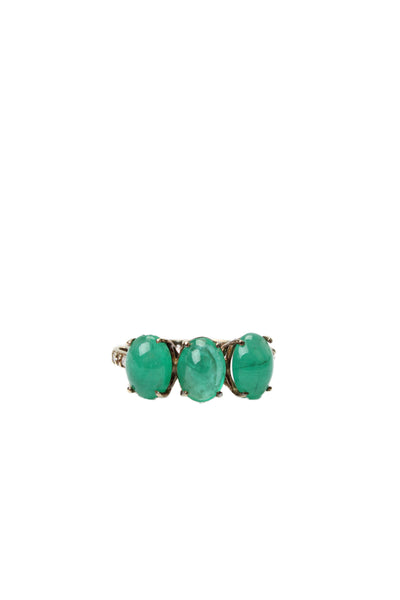 Designer Womens Gold Plated 925 Silver Emerald Cabochon + Diamond Ring Sz 5 2.3g