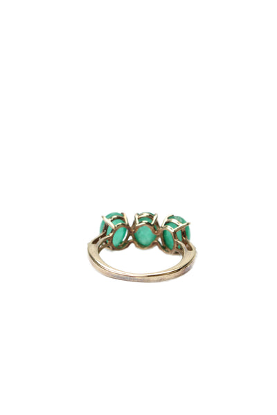 Designer Womens Gold Plated 925 Silver Emerald Cabochon + Diamond Ring Sz 5 2.3g