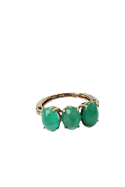 Designer Womens Gold Plated 925 Silver Emerald Cabochon + Diamond Ring Sz 5 2.3g
