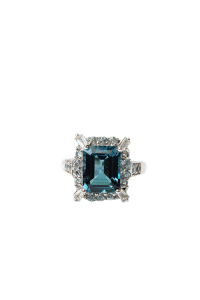 TGGC Womens 925 Silver London Blue + Light Blue Topaz Cocktail Ring Sz 7 5.4g