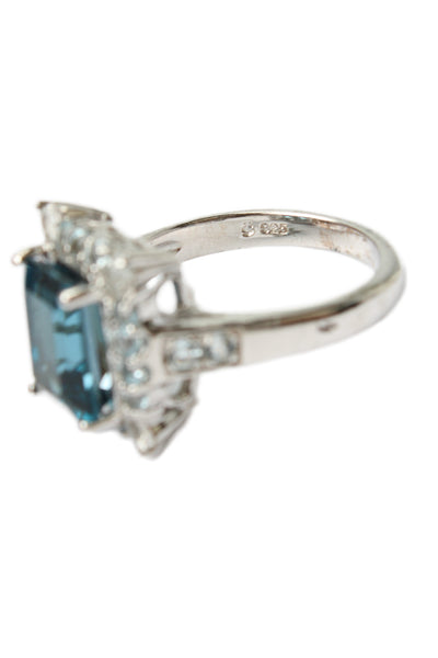 TGGC Womens 925 Silver London Blue + Light Blue Topaz Cocktail Ring Sz 7 5.4g