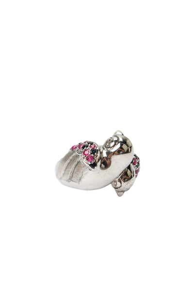 TGGC Womens 925 Silver Ruby+Sapphire Cuddling Bird Ring Sz 7 10.7g