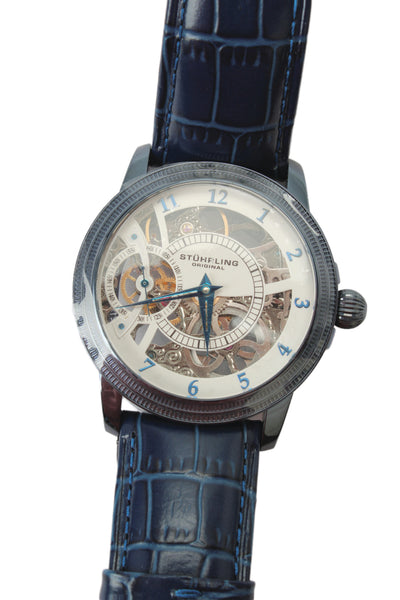 Stuhrling Mens Blue Stainless Steel Saturnalia ST-92211 Automatic Watch 41mm