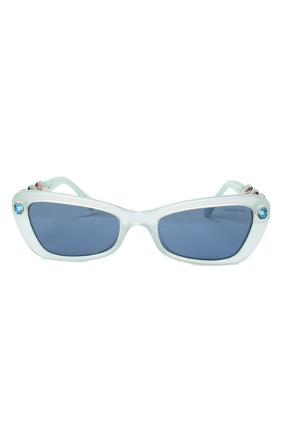 Swarovski Womens Light Blue Plastic Blue Crystal Accent Butterfly Sunglasses