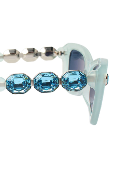 Swarovski Womens Light Blue Plastic Blue Crystal Accent Butterfly Sunglasses