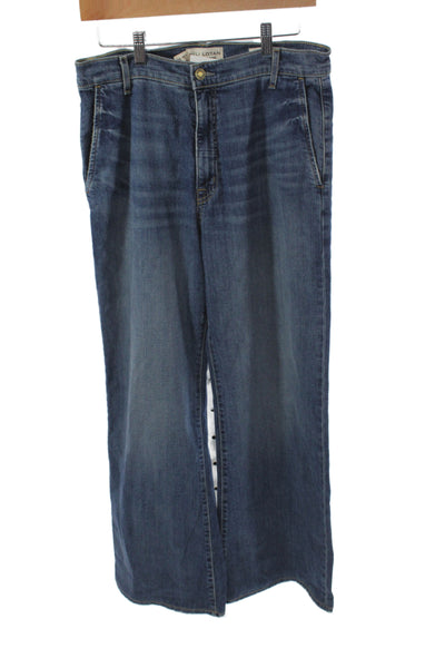 Nili Lotan Women Wide-Leg Jeans Blue High Rise Cotton Size 30