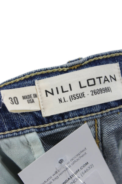Nili Lotan Women Wide-Leg Jeans Blue High Rise Cotton Size 30