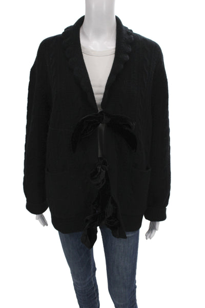 Sea Womens Cardigan Collared Merino Wool Black Long Sleeve Preppy Size S