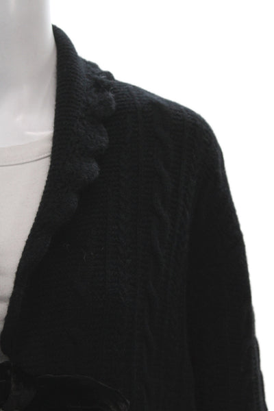 Sea Womens Cardigan Collared Merino Wool Black Long Sleeve Preppy Size S