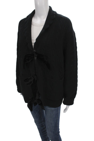 Sea Womens Cardigan Collared Merino Wool Black Long Sleeve Preppy Size S