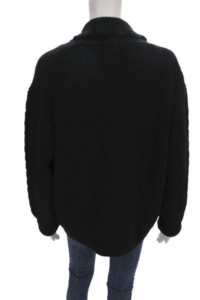 Sea Womens Cardigan Collared Merino Wool Black Long Sleeve Preppy Size S