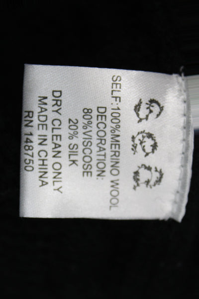 Sea Womens Cardigan Collared Merino Wool Black Long Sleeve Preppy Size S
