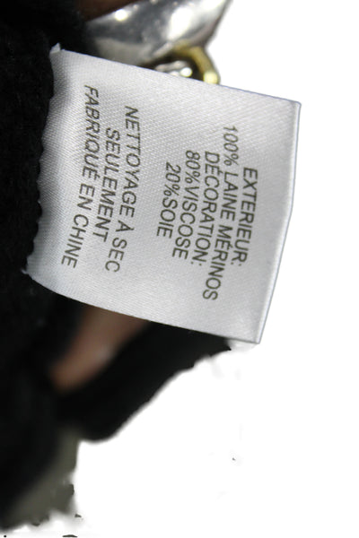 Sea Womens Cardigan Collared Merino Wool Black Long Sleeve Preppy Size S
