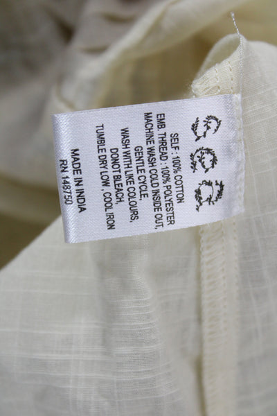 Sea Women Tunic Blouse Collared Button Ivory Floral Cotton Long Sleeve Size S
