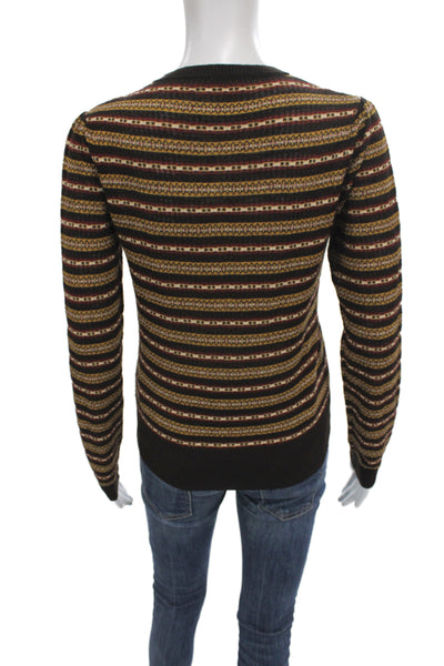 Ulla Johnson Women Henley Striped Brown Merino Wool Sweater Size S