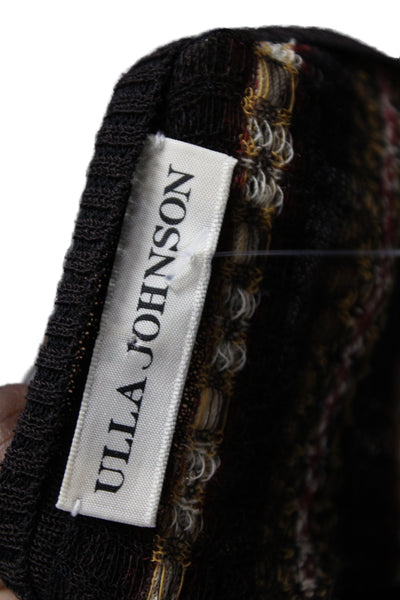 Ulla Johnson Women Henley Striped Brown Merino Wool Sweater Size S