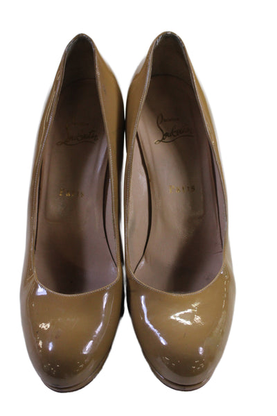 Christian Louboutin Womens Leather Platform Heels Pumps Shoes Brown Size 8.5