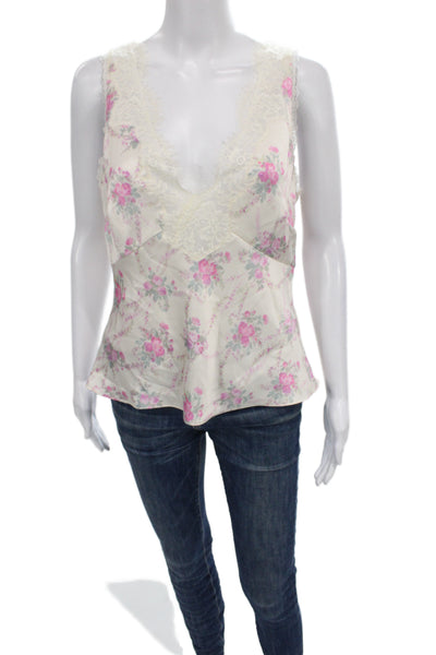 Love Shack Fancy Women Ivory Floral V Neck Tank Top Size S