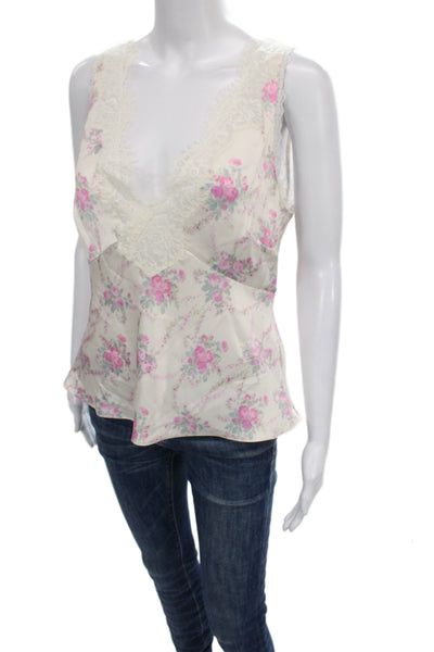 Love Shack Fancy Women Ivory Floral V Neck Tank Top Size S