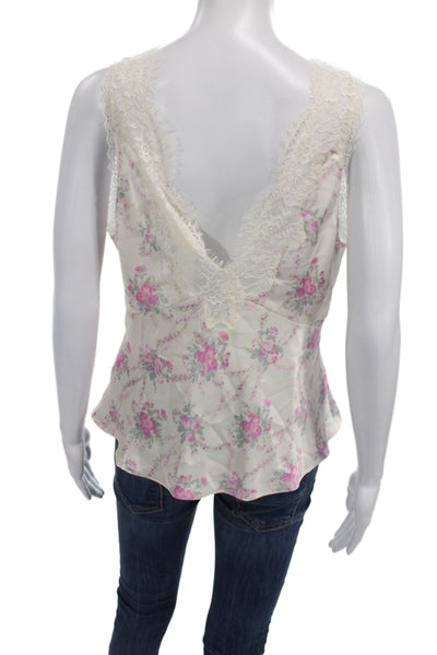 Love Shack Fancy Women Ivory Floral V Neck Tank Top Size S