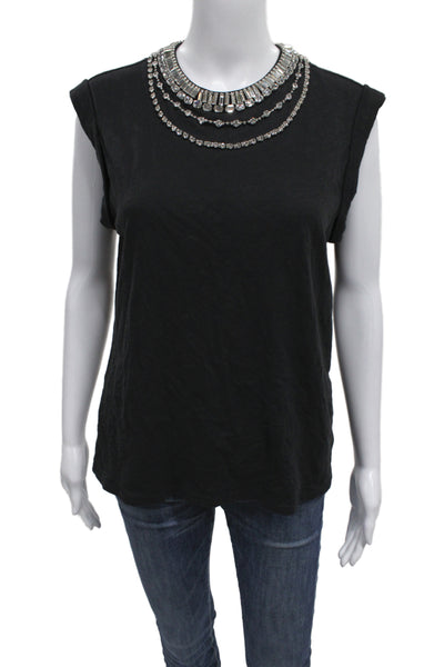 Cinq à Sept Womens Jersey T Shirt Black Crew Neck Sleeveless Cotton Size S