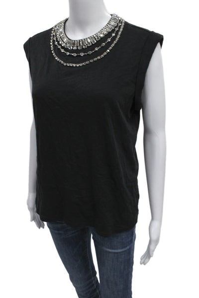 Cinq à Sept Womens Jersey T Shirt Black Crew Neck Sleeveless Cotton Size S