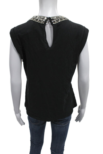 Cinq à Sept Womens Jersey T Shirt Black Crew Neck Sleeveless Cotton Size S