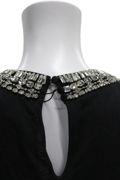 Cinq à Sept Womens Jersey T Shirt Black Crew Neck Sleeveless Cotton Size S