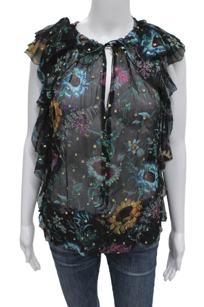 Ulla Johnson Womens Black Sleeveless Tunic Round Neck Silk Size 4