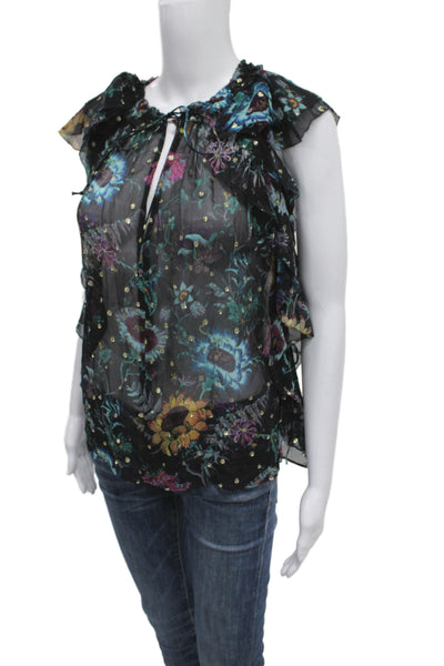 Ulla Johnson Womens Black Sleeveless Tunic Round Neck Silk Size 4
