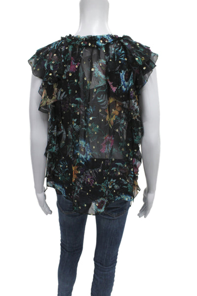 Ulla Johnson Womens Black Sleeveless Tunic Round Neck Silk Size 4