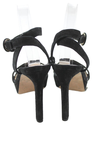 Veronica Beard Womens Suede Ankle Strap Platform Heels Shoes Black Size 8M
