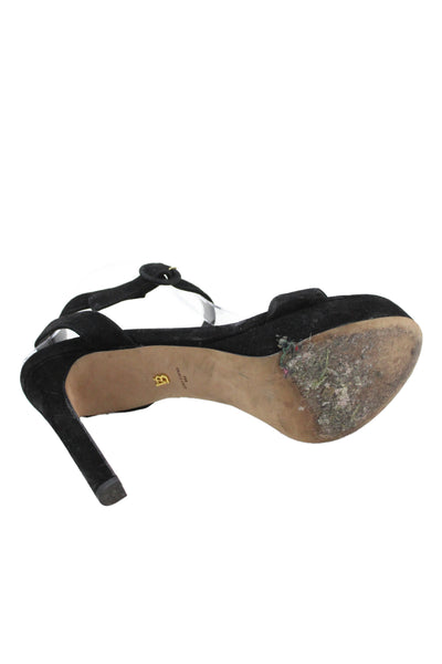 Veronica Beard Womens Suede Ankle Strap Platform Heels Shoes Black Size 8M