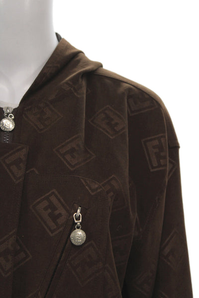Fendi Womens Anorak Jacket Brown Geometric Zip Long Sleeve Designer Size M