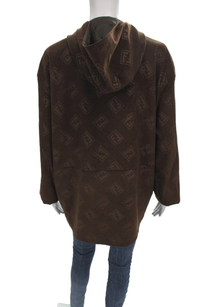 Fendi Womens Anorak Jacket Brown Geometric Zip Long Sleeve Designer Size M