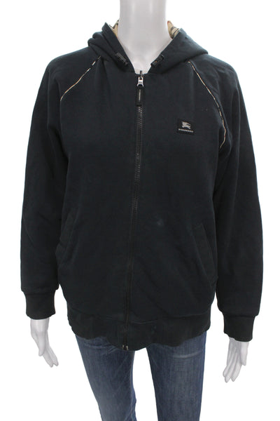 Burberry Unisex Kids Full Zip Hoodie Beige Check Cotton Blend High Neck Size M