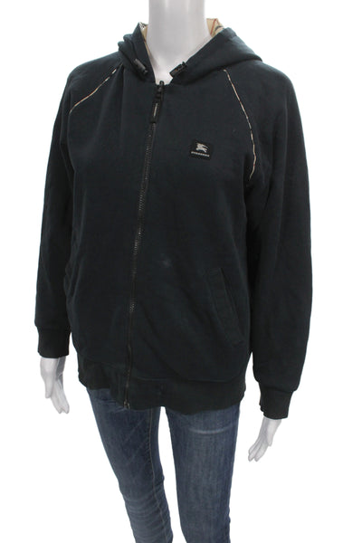 Burberry Unisex Kids Full Zip Hoodie Beige Check Cotton Blend High Neck Size M