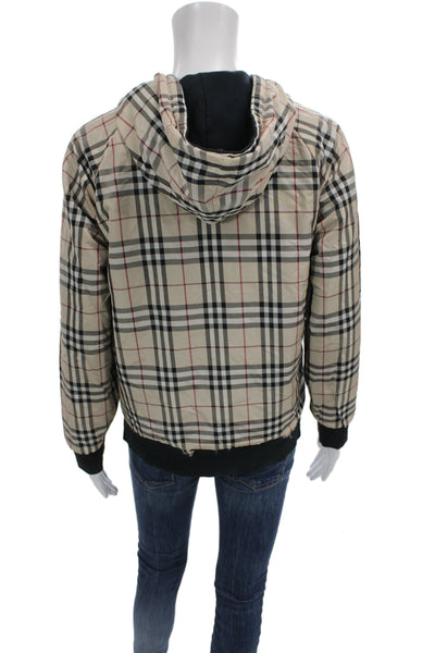 Burberry Unisex Kids Full Zip Hoodie Beige Check Cotton Blend High Neck Size M