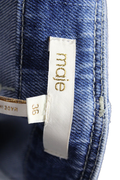 Maje Women Cropped Blue Mid Rise Cotton Jeans Size 36