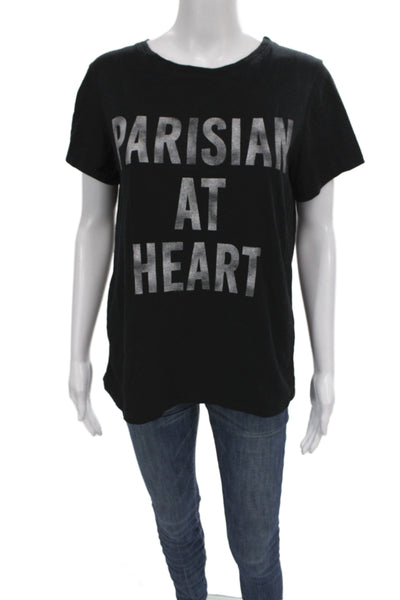 Cinq à Sept Women Basic Black Cotton Round Neck Short Sleeve T-Shirt Size XS