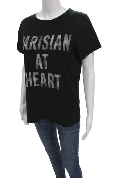 Cinq à Sept Women Basic Black Cotton Round Neck Short Sleeve T-Shirt Size XS