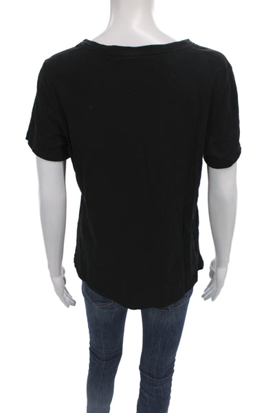 Cinq à Sept Women Basic Black Cotton Round Neck Short Sleeve T-Shirt Size XS