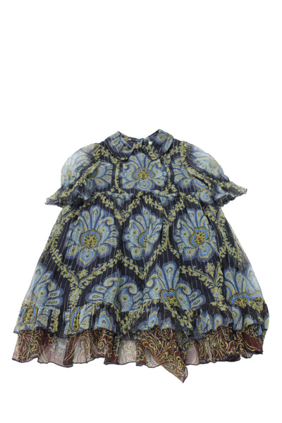Etro Milano Girls Paisley Print Short Sleeve Dress Navy Size 6