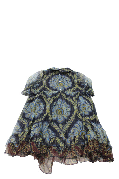 Etro Milano Girls Paisley Print Short Sleeve Dress Navy Size 6